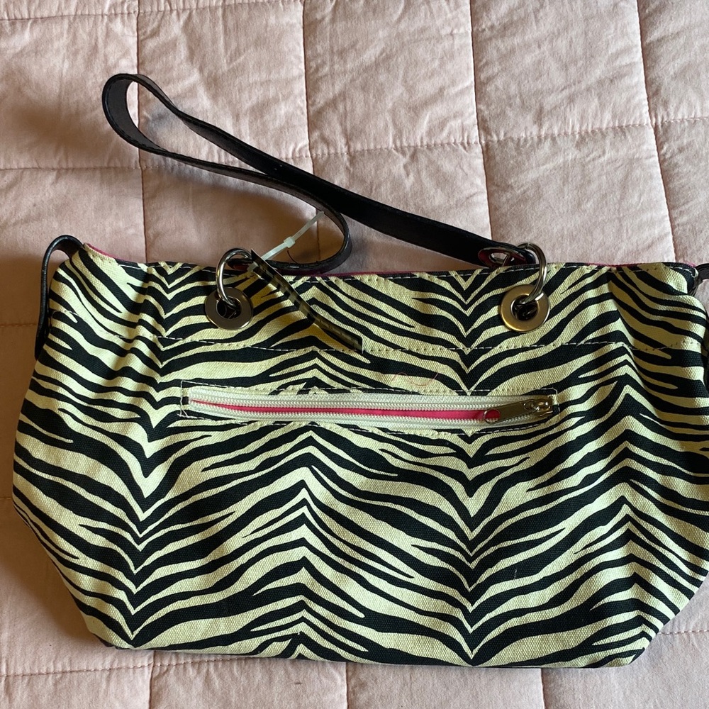 Zebra Print Canvas Shoulder Bag - Black & Cream or pink- never used
